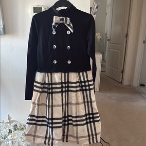 Black & Cream Plaid Bow-Accent Kids Casual Dress